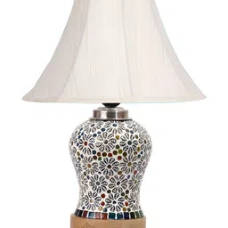 Aura Off White & Brown Printed Glass Frustum Shaped Table Lamp image 5