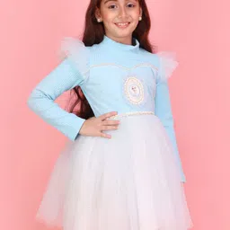 CUTECUMBER Girls Self Design Ruffled Embellished High Neck Fit & Flare Dress image 5