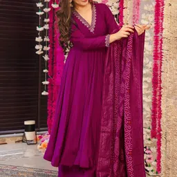 CICICA Women Ethnic Motifs Embroidered Anarkali Kurta with Palazzos & Dupatta image 2