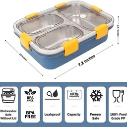 moira international 3 Compartment SS Steel Lunch Box | LeakProof |With Spoon &Fork_J1 3 Containers Lunch Box image 2