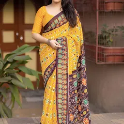 Mitera Women Ethnic Motifs Printed Ikat Saree With Blouse Piece-picture-41