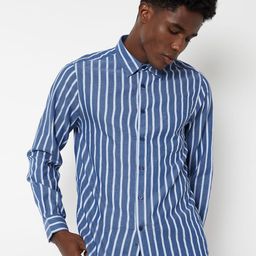 max Men Vertical Striped Spread Collar Pure Cotton Casual Shirt-image-39