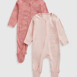 mothercare Girls Pack of 2 Printed Sleepsuit-image-1