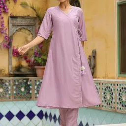 Janasya V-Neck Gotta Patti Angrakha Anarkali Kurta With Trousers image 5