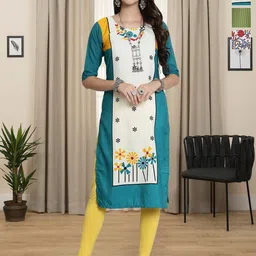 HERE&NOW Selection Of 3 Floral Printed Round Neck Straight Kurtas-picture-37