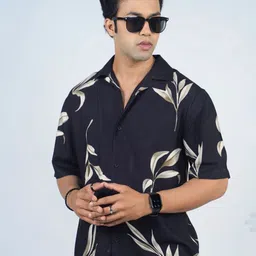 Eszett Floral Printed Cuban Collar Short Sleeves Pure Cotton Shirt image 3