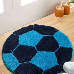 FINE TEX WORLD Blue & Navy Blue Patterned Microfibre Football Shaped Anti-Skid Doormat-image-37