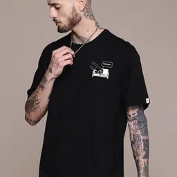 WROGN X The Office Printed Oversized Drop-Shoulder Sleeves Monochrome Pure Cotton T-shirt image 4