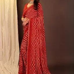 Moda Rapido Red Pure Georgette Printed Sarees image 2