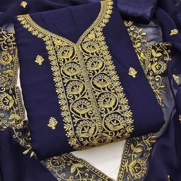 HERE&NOW Floral Embroidered Thread Work Silk Chiffon Unstitched Dress Material-picture-42