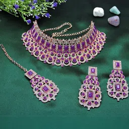 VATSALYA creation Rose Gold-Plated Artificial Stone Studded Jewellery Set-picture-11