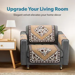 RUBOXA Brown & White 16 Pieces Cotton Sofa Cover With Arms image 2