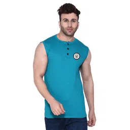BEYOU FASHION Henley Neck Sleeveless Slim Fit T-shirt-image-3