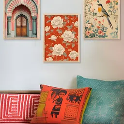 Kotart Beige & Orange 3 Piece Wood Floral and Botanical Wall Paintings-image-49