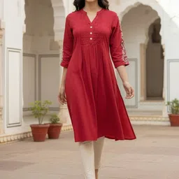 Rangita Embroidered Mirror Work Mandarin Collar A-Line Kurta-image-32