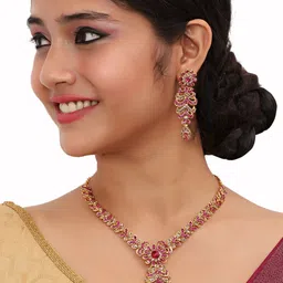 VATSALYA creation Gold-Plated Alloy Artificial Stones Statement Necklace-picture-11