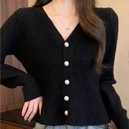 StyleCast Women Woollen Crop Cardigan with Fuzzy Detail image 2