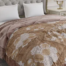Monte Carlo Brown Floral Printed Heavy Winter Double Bed Comforter 1026 GSM-picture-18