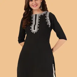 Brownverse Floral Embroidered Regular Cotton Straight Kurta-picture-39