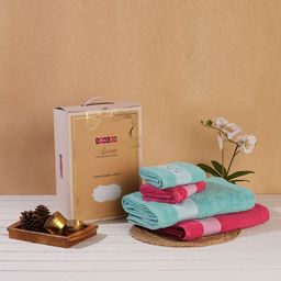 SPACES Pink & Blue 4 Piece Cotton 400 GSM Towel Set-picture-48