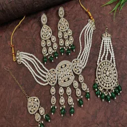 SGA FASHION Gold-Plated Artificial Stones Studded & Pearls Beaded Jewellery Set-picture-29