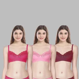 samvar Women Red,Pink,Maroon Cotton Bra Panty Set for Lingerie Set Undergarments Pack of 3-picture-20