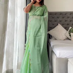 K 5 Fashion Striped Embroidered Pure Chiffon Saree-picture-10