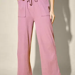 QIOA Women Solid Relaxed Fit High-Rise Flat-Front Parallel Trousers-picture-23