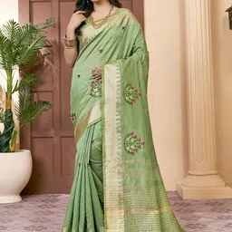 DIVASTRI Ethnic Motifs Embroidered Silk Cotton Banarasi Saree-picture-28