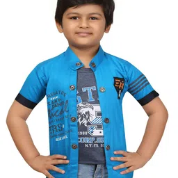 BAESD Boys Classic Regular Fit Band Collar Typography Printed Cotton Casual Shirt-picture-44
