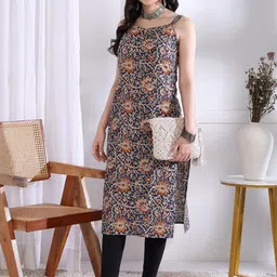 KALINI Floral Printed Shoulder Straps Straight Kurta-image-69