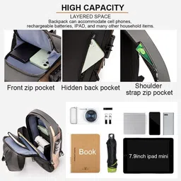 finifab Black, Gold Men & Women Shoulder Bag USB charging bag Charging backpack with power bank Tech port Backpack image 5