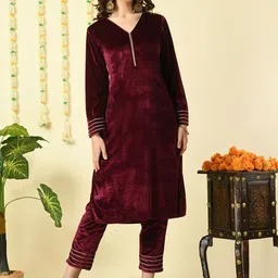 KALINI Women Regular Velvet Kurta with Trousers-picture-33
