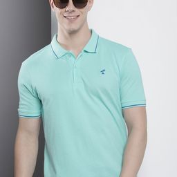 the indian garage co. Men Solid Polo Neck Cotton Blend Blue T-Shirt-picture-33