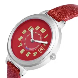 Kool Kidz Unisex Kids Multicoloured Embellished Dial & Red Leather Bracelet Style Straps Analogue Watch image 2