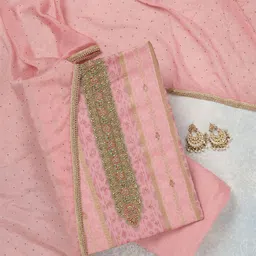 Koskii Floral Woven Design Beads and Stones Organza Unstitched Dress Material-picture-11