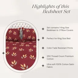 THE WHITE MOSS Red & Yellow Printed Cotton 300 TC King Bedsheet Set-2.75 m x 2.75 m image 3