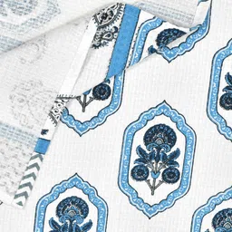 MAFATLAL White & Blue 3 Pieces Ethnic Motifs Printed Cotton 250 GSM Towel Set image 4