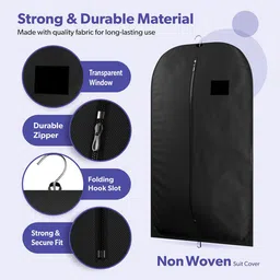 Kuber Industries Black 9 Pieces Textured Non-Woven Suit Organisers With Zip image 3