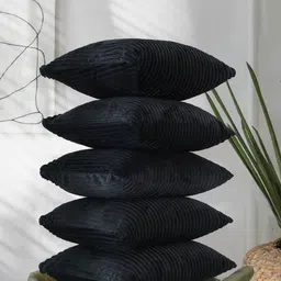 RD TREND Black Set of 5 Striped Velvet Square Cushion Covers-picture-41