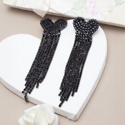 KPOP Heart Shaped Rhinestone Studded Tasselled Drop Earrings-picture-48