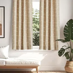 Home Centre Southwalk Beige & White 2 Pieces Geometric Cotton Window Curtains-image-30