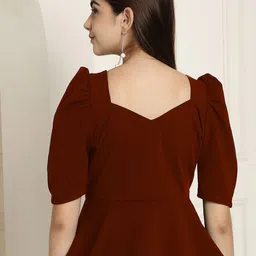 Metronaut Women Pack Of 2 Sweetheart Neck Puff Sleeve Peplum Top image 4