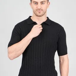 FEVERFEW Self Design Polo Collar Regular Fit Cotton T-shirt-picture-24