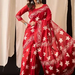 KALINI Floral Printed Pure Cotton Bagru Saree image 2