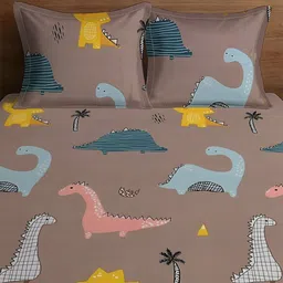WEAVE AND DECOR Brown Cartoon Characters 300 TC Bedsheet with 2 Pillow Covers image 2