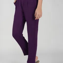 Bindigasm Women Relaxed Straight Leg Solid Easy Wash Trousers image 3