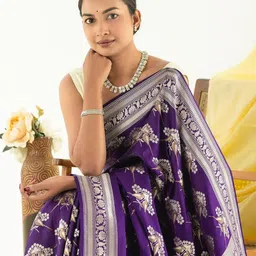 CaniBani Woven Design Zari Silk Blend Banarasi Saree-picture-14