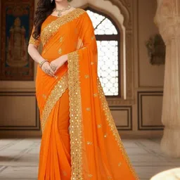 Moda Rapido Embellished Mirror Work Poly Georgette Heavy Work Saree-picture-16