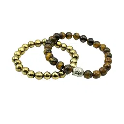HEALINGGEMS Unisex Pack Of 2 Gold Pyrite with Tiger Eye Bracelets-picture-11